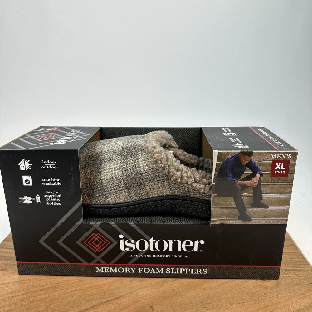 New NIB Mens Isotoner Memory Foam Slippers Mules Smoky Taupe Size XL‎ 11-13